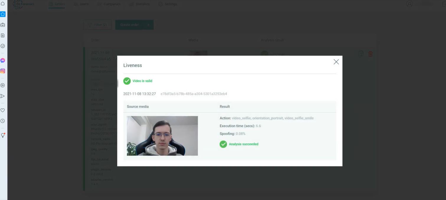 screenshot of Oz Liveness